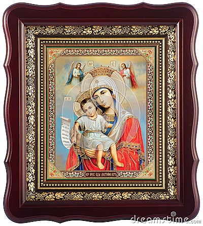 Orthodox icon of the Mother of God Worthy of Existence Stock Photo