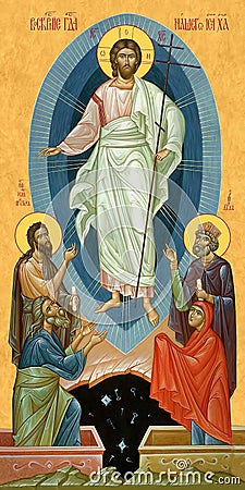 Orthodox icon of the Resurrection of Jesus Christ. Easter Editorial Stock Photo