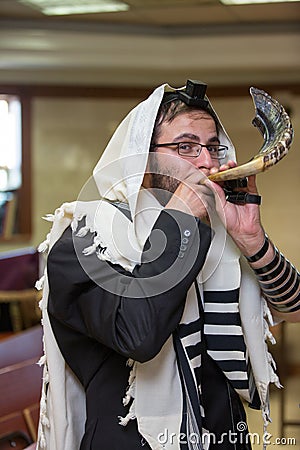 Orthodox blow the shofar Stock Photo