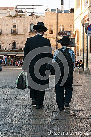 Orthodox Jewish father & son in Jerusalem Editorial Stock Photo