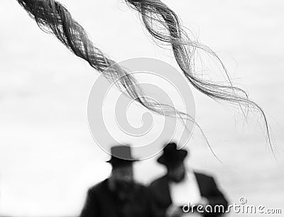 Orthodox Jewish prays, jews, judaism, hasidim, BW Stock Photo