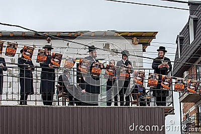 Orthodox Jews Hasidim celebrate Rosh Hashanah. Prayer. Editorial Stock Photo