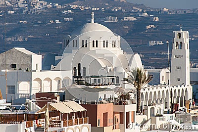 Orthodox Metropolitan Church of Santorini Stock Photo