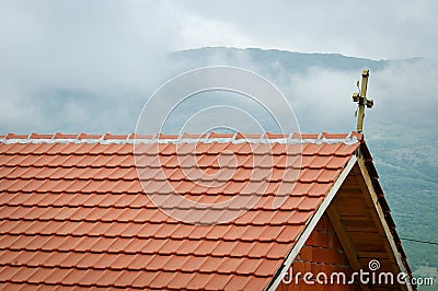 orthodox red roofed church Stock Photo