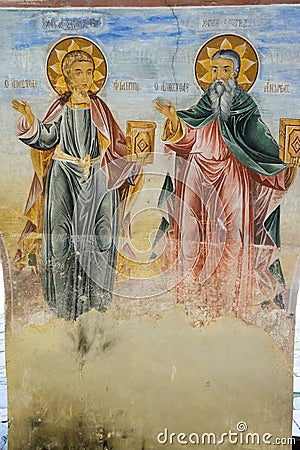 Orthodox saints in the mural painting Stock Photo