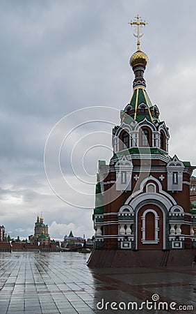 Orthodox temple on from the Patriarch`s Square, Yoshkar-Ola, Republic of Mari El, Russia Stock Photo