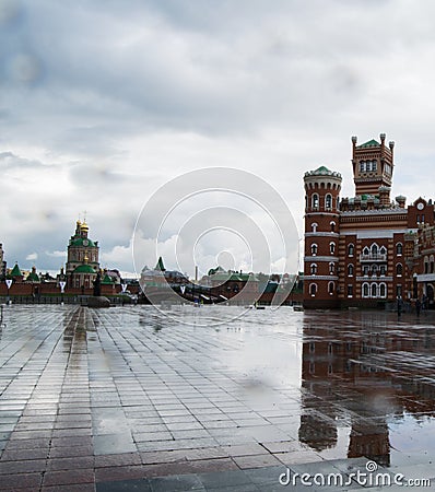 Orthodox temple view from the Patriarch`s Square, Yoshkar-Ola, Republic of Mari El, Russia Stock Photo