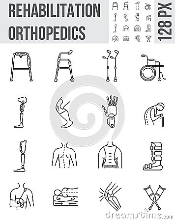 Orthopaedic rehabilitation icons set vector. Physical therapy line collection Vector Illustration