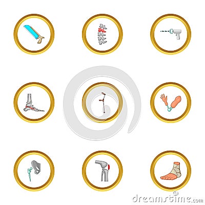 Orthopedic icons set, cartoon style Vector Illustration