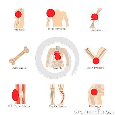 Orthopedic icons set, cartoon style Vector Illustration