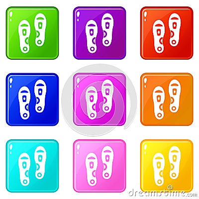 Orthopedic insoles icons 9 set Vector Illustration