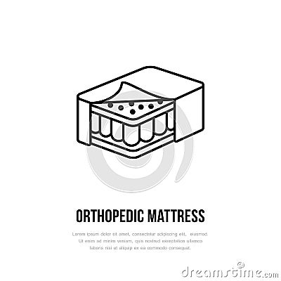 Orthopedic mattress icon, line logo. Flat sign for ergonomic healthy sleeping Vector Illustration