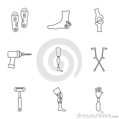 Orthopedic prosthetic icon set, outline style Vector Illustration