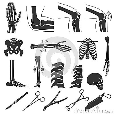 Orthopedic and spine vector black symbols. human bones icons Vector Illustration