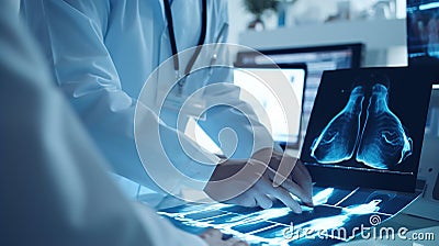 Orthopedic Surgeon Doctor, Doctor Check Patient's Knee Joint X-ray films, MRI, and CT Scan Radiology, Ai generative Stock Photo