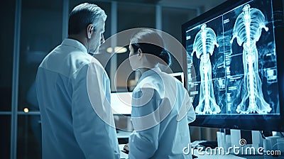 Orthopedic Surgeon Doctor, Doctor Check Patient's Knee Joint X-ray films, MRI, and CT Scan Radiology, Ai generative Stock Photo