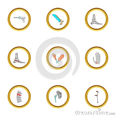 Orthopedic surgery icons set, cartoon style Vector Illustration