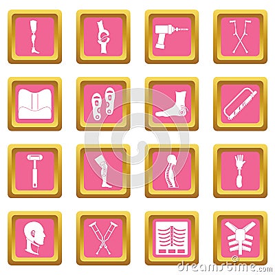 Orthopedics prosthetics icons pink Vector Illustration