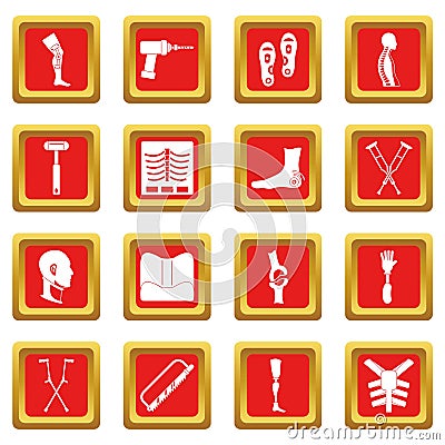 Orthopedics prosthetics icons set red Vector Illustration