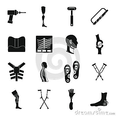 Orthopedics prosthetics icons set, simple style Vector Illustration