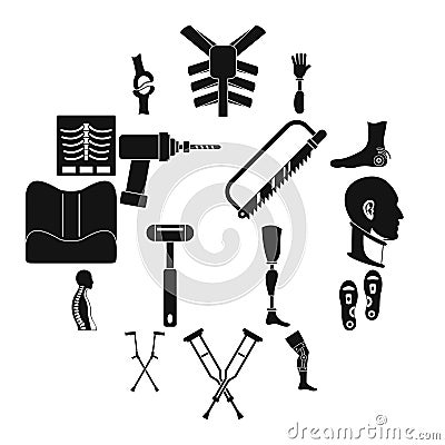 Orthopedics prosthetics icons set, simple style Vector Illustration