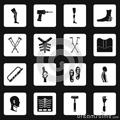 Orthopedics prosthetics icons set squares vector Vector Illustration