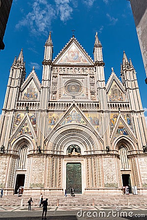 Facade of Cathedral of Orvieto in Umbria, Central Italy Editorial Stock Photo