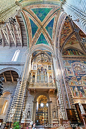 Orvieto Umbria Italy. The interior of the Cathedral. The organ pipe Editorial Stock Photo