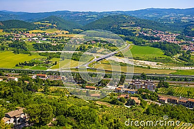 Orvieto, Italy - Panoramic view of lower Orvieto Scalo and Umbria region seen from historic old town of Orvieto Editorial Stock Photo