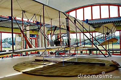 The Wright Brother`s Memorial in Kitty hawk, North Carolina includes a replica of the first aircraft to fly Editorial Stock Photo