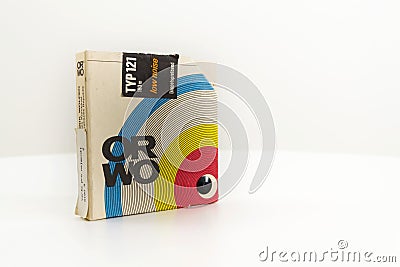 ORWO vintage reel-to-reel audio recorder tape isolated on white background on March 17, 2017 in Prague, Czech republic. Editorial Stock Photo