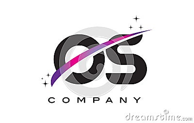 OS O S Black Letter Logo Design with Purple Magenta Swoosh Vector Illustration