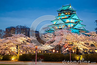 Osaka castle in cherry blossom season, Osaka, Japan Stock Photo