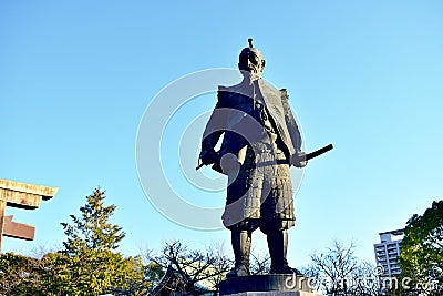 WARRIOR STATUE in Japan Osaka Castle Park, winter Editorial Stock Photo