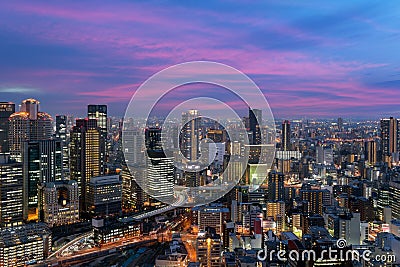 Osaka downtown city skyline at the landmark Umeda District in Os Stock Photo