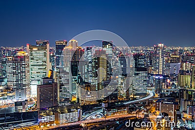 Osaka downtown skyline from Umeda sky building at night Stock Photo