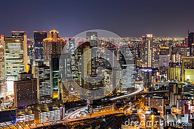 Osaka downtown skyline from Umeda sky building at night Stock Photo