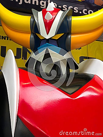 Osaka, Japan : Close up of Vintage statue of UFO Robo Grendizer Robot in toys shop. Editorial Stock Photo