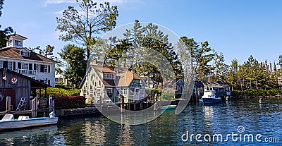 Osaka, Japan on April 9, 2019. A beautiful artificial lake in the middle of Universal Studios Japan area Editorial Stock Photo