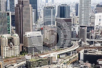 General view of populous Japanese megalopolis Oska Editorial Stock Photo