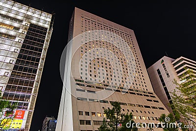 Night view of the Hotel Nikko Osaka in Osaka, Japan Editorial Stock Photo