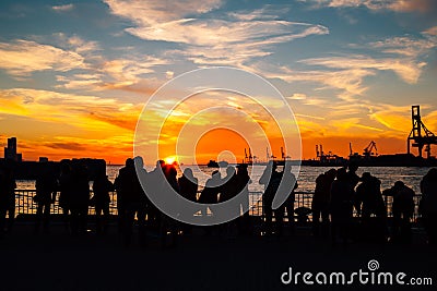 Osaka port sunset and tourist people in Osaka, Japan Editorial Stock Photo