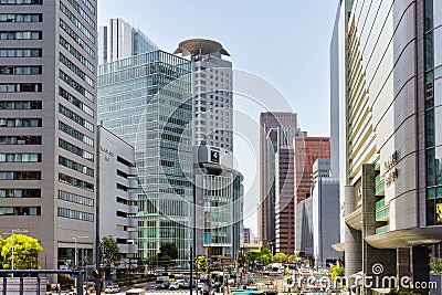 Street view with high-rise buildings in Umeda, Osaka, Japan Editorial Stock Photo