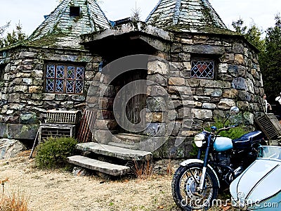 Hagrid`s motorbike and background home Hagrid Editorial Stock Photo