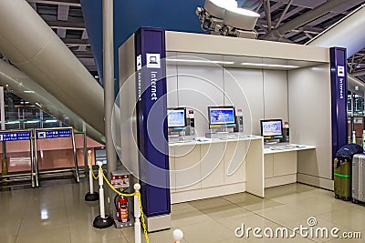 OSAKA, JAPAN - MARCH 14, 2018: Point free internet service inside the Kansai International Airport KIX is one of Japan Editorial Stock Photo