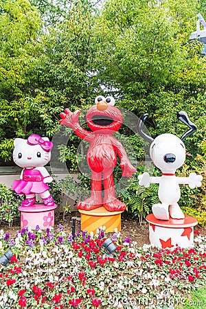 OSAKA, JAPAN - NOV 21 2016 : Elmo, Kitty and Snoopy in Halloween Editorial Stock Photo