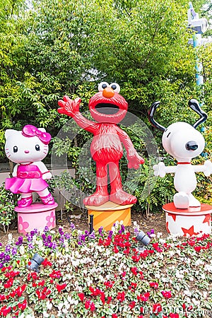 OSAKA, JAPAN - NOV 21 2016 : Elmo, Kitty and Snoopy in Halloween Editorial Stock Photo