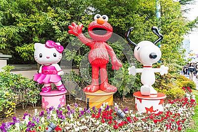 OSAKA, JAPAN - NOV 21 2016 : Elmo, Kitty and Snoopy in Halloween Editorial Stock Photo