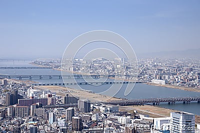 Osaka Japan and Yodo River Stock Photo