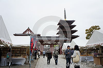 Overcast view of the historical Shitennoji Five-Storied Pagoda of Shitenno ji Editorial Stock Photo